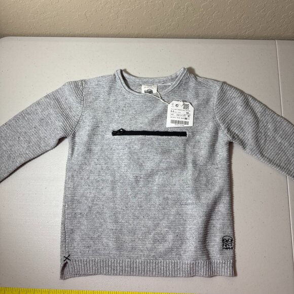 Zara Other - Zara Kids Grey Knitwear Front Chest Zipper Pullover Sweater Sz 2-3 yrs 98 cm NWT